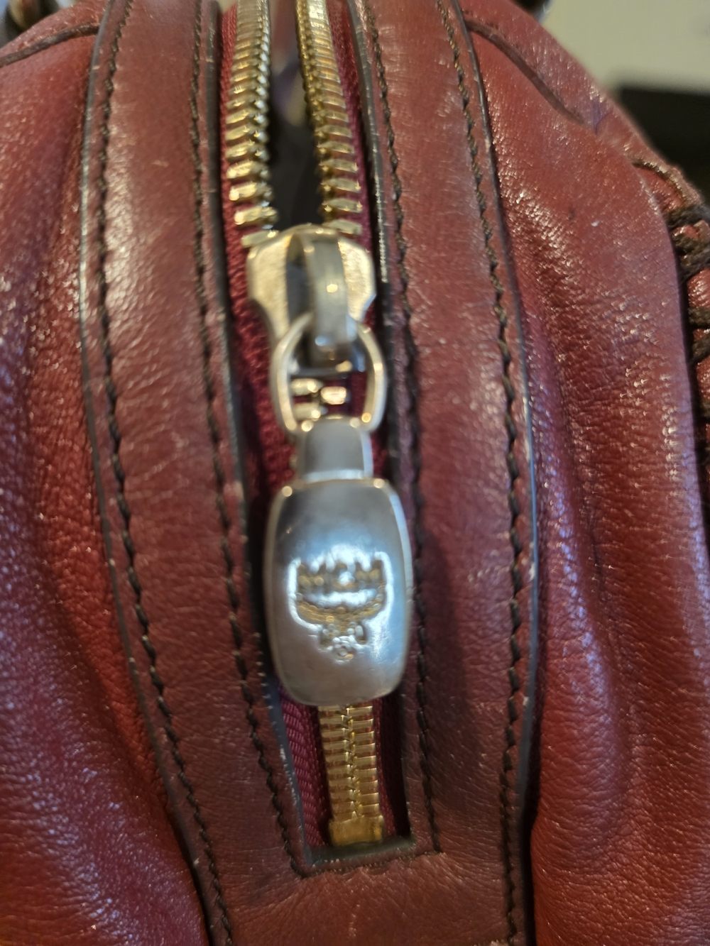 MCM Burgundy Leather Top-Handle Satchel - Picture 3 of 5